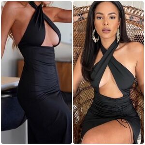 LEAU Azores-Style Halter Cutout Maxi Dress Black NWT XXL